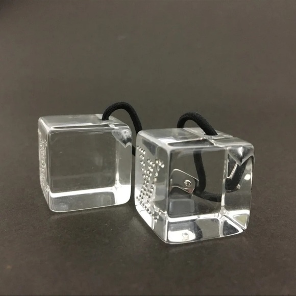 AUTH Louis Vuitton 2 Piece Set LV Logo Rhinestone Hair Cube Accessories - Picture 2 of 8